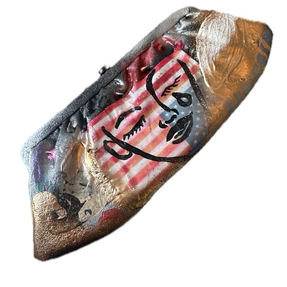 Antique Graffiti purse by Addie Wuensch-Artistic Clutch with Face Design